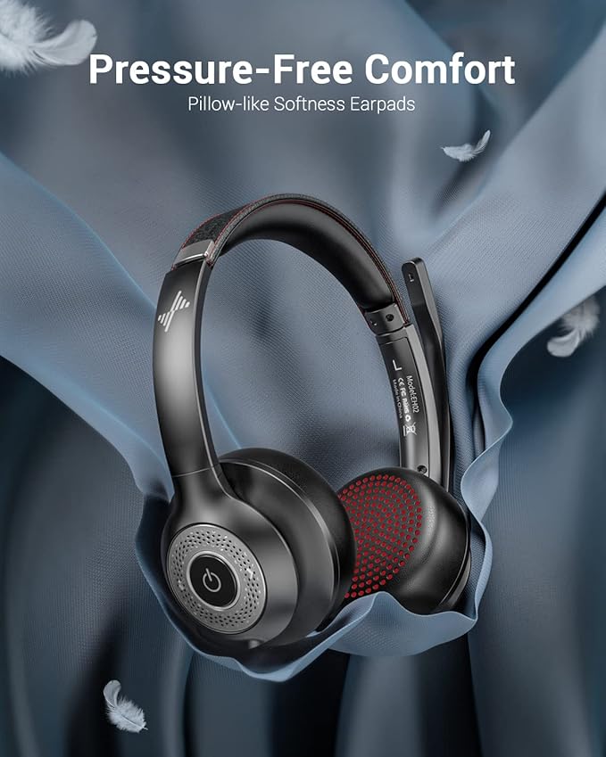 JIAMQISHI Wireless Headset with AI Noise Cancelling Microphone Bluetooth Headset - Bluetooth V5.2 Headphones with Mic Mute for Computer/Laptop/PC/iPhone/Android/Cell Phones (Without USB Dongle)