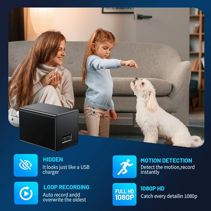 Hidden Spy Camera 1080P WiFi Wireless Small HD Indoor Home Office Security Camera Compact Surveillance Monitoring Camera with Motion Detection and App Live Feed