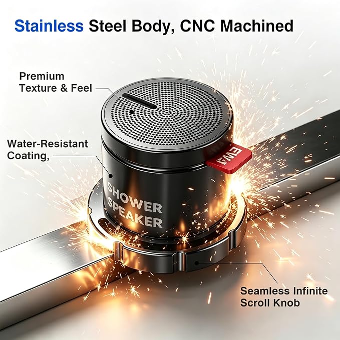 EWA Shower Speaker, Magnetic Portable Bluetooth Speaker with Phone Stand,Metal Portable Wireless Mini Speakers Waterproof with Rotary Control,for Bathroom Gym Home, Birthday Gifts (Blue)
