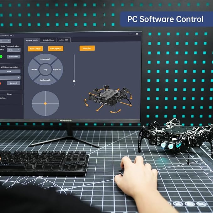 18DOF Hexapod Robot for Arduino Programming, Spider Walking Crawling Self-Balancing AI Vision Voice Control Obstacle Avoidance, STEM Education Open Source Robot with Tutorials, miniHexa Standard Kit
