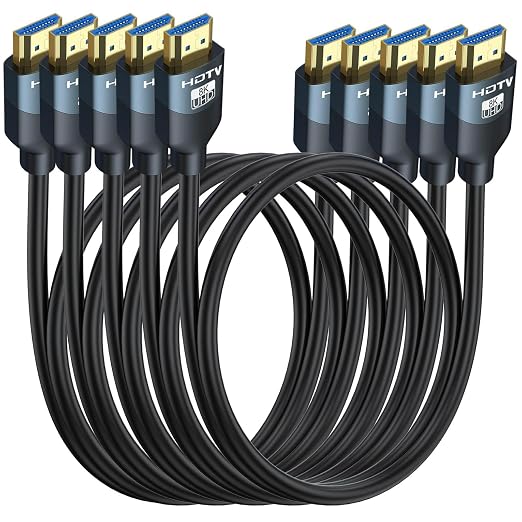 8K HDMI 2.1 Cables 3FT 5-Pack, High Speed HDMI Gaming Monitor Cable for PS5 TV-8K ARC&eARC HDMI Cord-165/180/240Hz, HDCP2.3, 3D/HDR10 for Soundbar, PS5, PS4, TV, Xbox, Roku, Cinema, Computer, Monitor