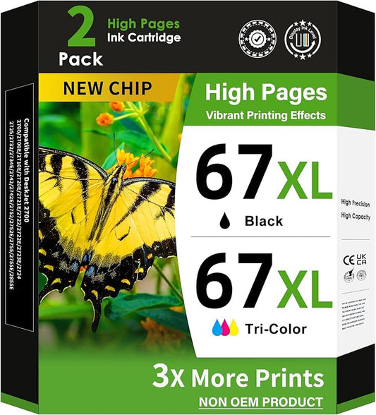 67 Ink Cartridges Black/Color Combo Pack Replacement for HP Ink 67 HP 67XL Ink Works for HP DeskJet 2855e 2827e 2800e 4255e 2755e 2700 4155e 4227e 2700e 2734e 2852e Envy 6055e 6000 6400 6455e Printer