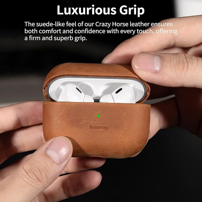Belemay Handcrafted Crazy Horse Leather Case for AirPods Pro 3rd Gen (2025), Vintage Aesthetic, Two-Tone Effect, Unique Patina, Compatible with MagSafe, Compatible with Airpods Pro 3, Pine Green