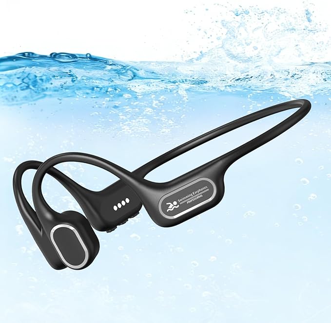 Soft Liquid Silicone Bone Conduction Swimming Headphones Underwater,IPX8 Waterproof Earbuds,Open Ear Swim Headphone with Skin-Friendly Silicone/Built-in 32G MP3-Player Earphones for Swim-Inky Black
