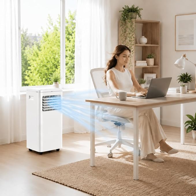 Portable Air Conditioners, Air Conditioners 10,000 BTU 4-in-1 Quiet AC Unit with Cool, Fan, Dehumidifier, Sleep Modes, Standing AC Unit Cools Room up to 450 Sq.Ft, Exhaust Hose & Window Kit