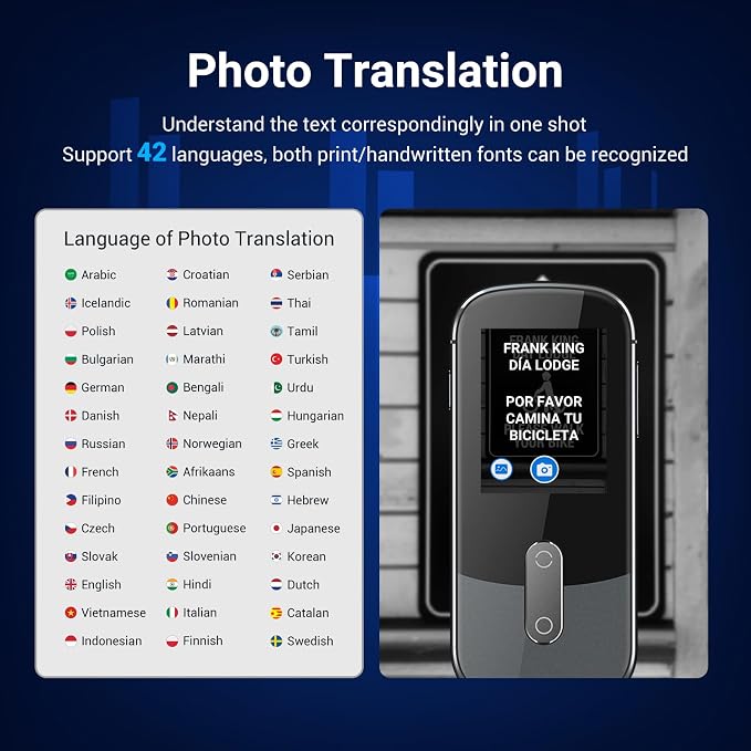 ANFIER W09 AI Translation Device Real Time, Language Voice Translator in 144 Languages & Accents with Photo/Text Translate, Offline Two-Way Traductor, Spanish Translating Devices for Business (Grey)