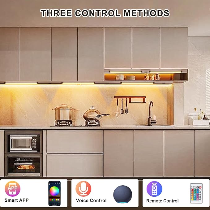 Under Cabinet LED Lighting, Dimmable Under Counter Lights, WiFi Smart Controlled,RGB,12 Inch, Multicolor Linkable Lamps with Remote Control, Compatible with Alexa Google Home (3 Pack)