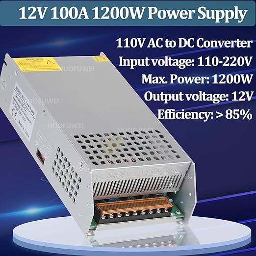 New Version DC 12V 100A 1200W Power Supply Adapter 110V AC to 12V DC Converter 100A 1200W Power Supply Transformer for Motor Pump CCTV Security Camera Car Stereo 3D Printer