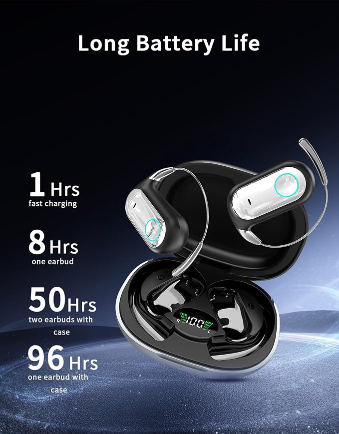 Open Ear Earbuds AI Translation Earbuds Real Time Open Ear Headphones Wireless Bluetooth 6.1 Audifonos Traductores Inglés Español 96H Playtime Language Translator Earbuds for Meeting Learning