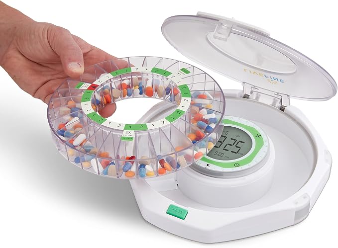 Live Fine 28-Day Automatic Pill Dispenser Frosted Lid with Upgraded LCD Display and Key Lock, Sound & Light for Prescriptions, Medication, Vitamins, Supplements & More