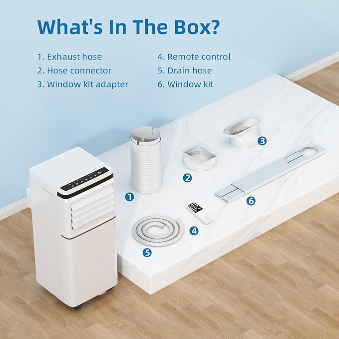 Portable Air Conditioner, 8000 BTU, Cools Up to 350 Sq Ft, Remote Control, 2 Fan Speeds, 24 Hour Timer, Quiet Operation & Fan Mode, Portable AC for Bedroom, Office, Home & Dorm