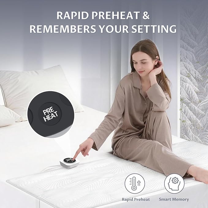 Foot Queen Size Electric Heated Mattress Pad - Foot Warmer for Bed with Memory & Preheat Functions, 12 Heat Settings Single Control for 1-12 Hours Auto Off, Lighted Button