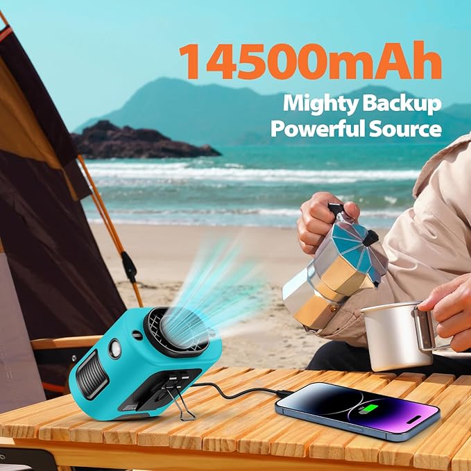 AddAcc Portable Waist Fan - 14500mAh Rechargeable Battery, 67Hrs Cooling Belt Fan, 5 Powerful Speed & 360° Rotatable, Hands-Free Clip On Waist With LED Light for Work Gift Camping Travel Outdoor