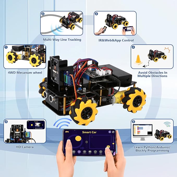ACEBOTT Robot Kit with 3MP Camera, Robotics for Kids Ages 8–12 12-16 Compatible with Arduino & Scratch, App & Remote Control, STEM Toys Coding Robot Kit, Gift for Kids, Teens and Adults