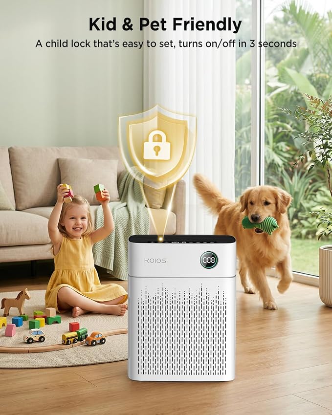 KOIOS Air Purifiers for Home Bedroom Large Room Up to 2500 sq. ft, H13 HEPA Air Purifier with Washable Filter, PM2.5 AQI, 20dB Sleep Mode for Pet, Dander, Dust, Pollen, Smoke, Odors, AP2503, White