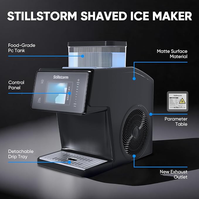 Stillstorm Shaved Ice Machine Snow Cone Maker No Ice Needed，Snowflake Machine with RapidChill Technology, Auto-Clean SUS304, Adjustable Speed Snowflake Maker for Home, Party, Bar...