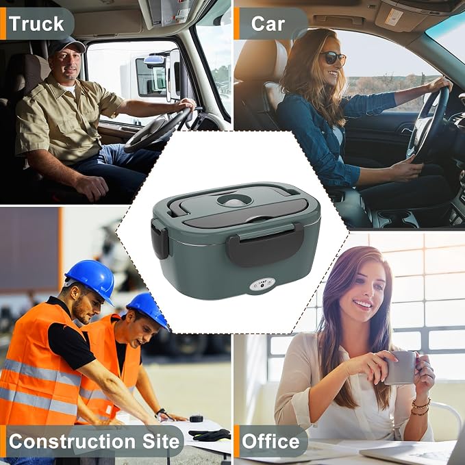 Akhia Electric Lunch Box for Adults Food Heater 80W Heated Lunch Box for Men Work Car Truck 1.5L Portable Food Warmer Heating Lunch Box with 304 Stainless Steel Container12V/24V/110V/220V Food Heater