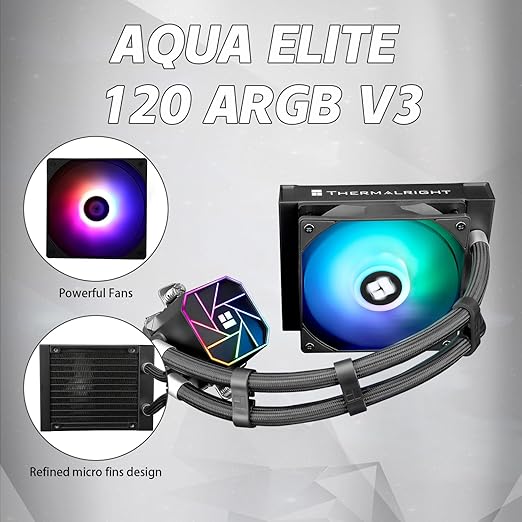 Thermalrlght Aqua Elite 120 V3 Liquid CPU Cooler, AIO Pump Head Speed up to 3300RPM, TL-C12B-S V2 PWM Fans,for AMD/AM4/AM5, Intel LGA1150/1151/1200/2011/1700, Computer CPU Aio Cooler