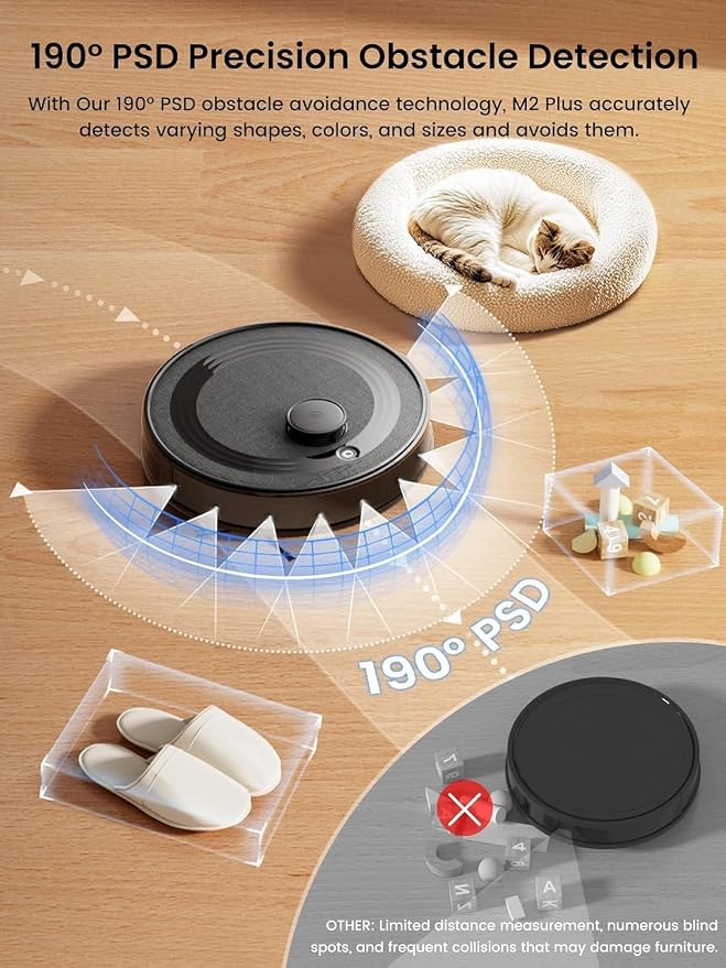 Lefant Robot Vacuum and Mop Combo,75-Days Self-Emptying,6000Pa Powerful Scution,Multi-Floor Mapping, No-Go Zones,140 Min Runtime,2.4G/5G WiFi/Alexa/APP/iWatch, M2 Plus Black