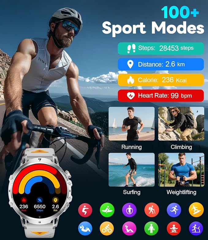LIGE Military Smart Watches for Men(2 Bands),1000mAh/1.85" HD Large Screen Smartwatch, Flashlight/110+ Sports Modes/IP68 Waterproof/Sleep Monitor, Fitness Tracker Watch for iOS Android,Silver