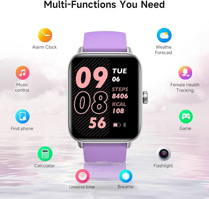 Smart Watch for Women,1.85 inch AMOLED Touchscreen for Android & iPhone Alexa Built-in Bluetooth Calls,Fitness Watch 110+ Sport Modes Heart Rate/Sp02/Sleep/Calories Monitor IP68 Waterproof