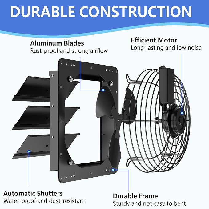 14 Inch Shutter Exhaust Fan, Aluminum Wall Mounted Exhaust Fan with Power Cord,1558 CFM High Speed Automatic Louvered Vent Fan for Greenhouse, Factory,Shop,Garage, ETL Listed