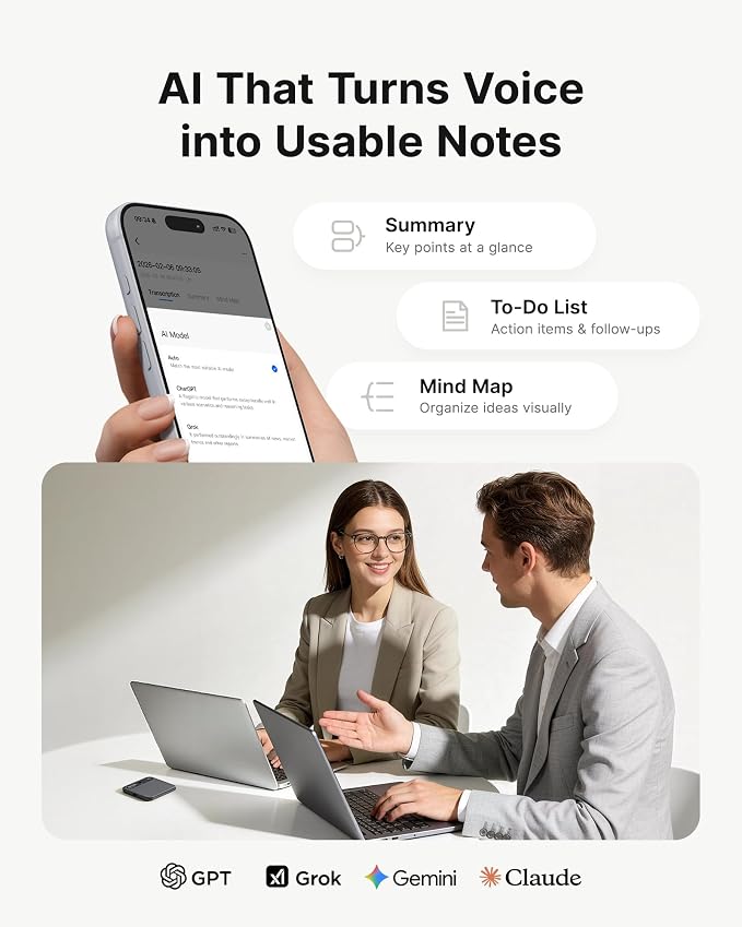 BOYA Notra AI Voice Recorder, Smart Transcription & Summary, App Control, 64GB Storage, Secure Cloud Sync, Supports 140+ Languages, MagSafe-Compatible, Ai Note Taker for Meetings & Interviews, Black