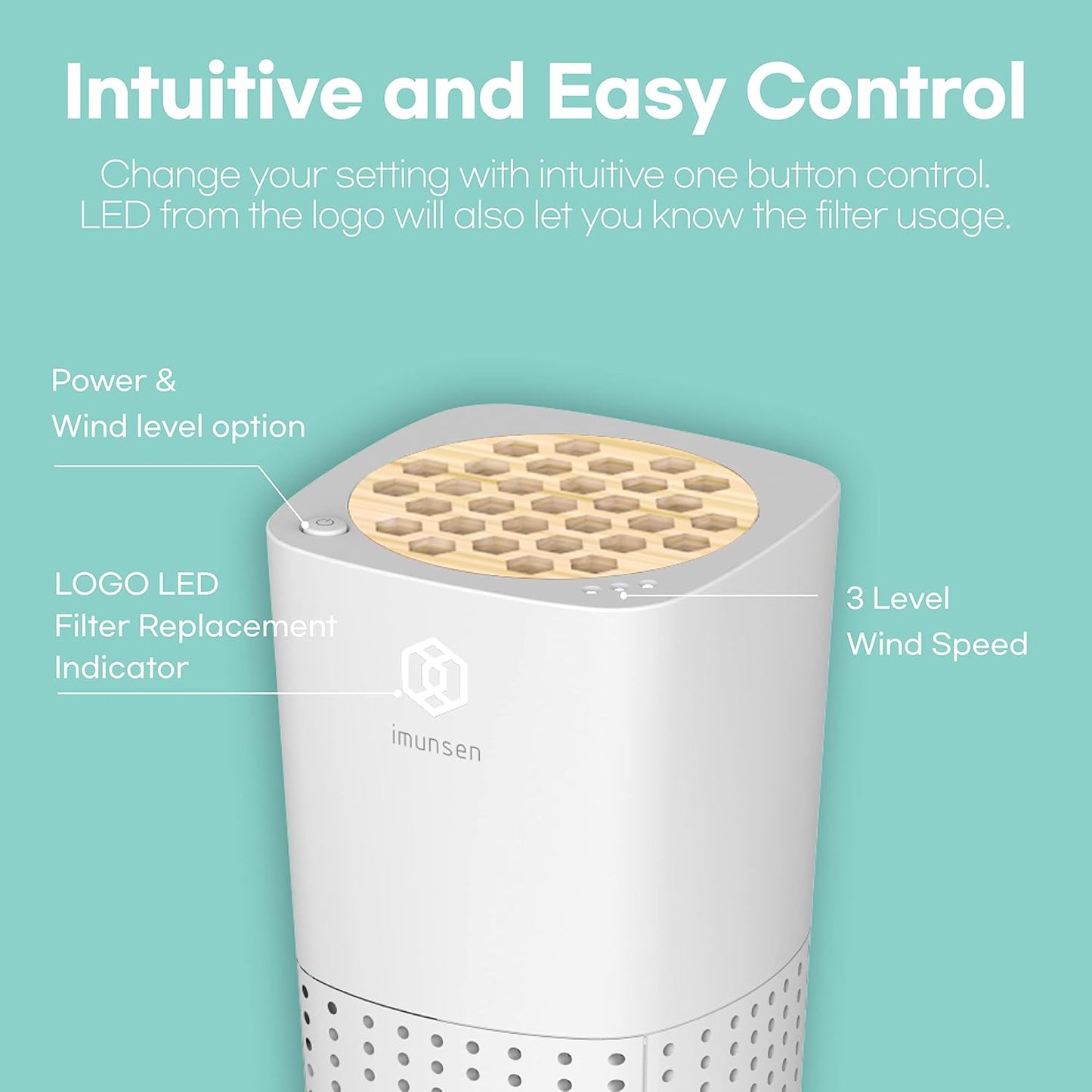 IMUNSEN M-003W True HEPA 13 Filter Air Purifier for Car, Desk, and Office with Carbon Deodorization Filter, 4-Stage Filtration, Smoke, Odors, Allergens, USB Port 5V, Made in Korea - White