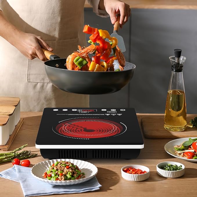 Single Burner Electric Cooktop, 1800W Electric Stove Top Portable, Infrared Hot Plate 110v Plug in Countertop, Child Safety Lock, Timer, 9 Power Level, Compatible for All Cookware, Induction Cookotp