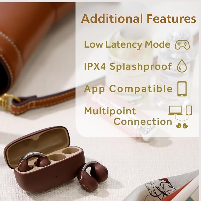JVC Nearphones Open Ear True Wireless Headphones - Open Ear Earbuds - Bluetooth 5.3-24H Playback - IPX4 Water Resistant - Built-in Mic - Awareness & Comfort - Ear Clip Earbuds - HANP1T
