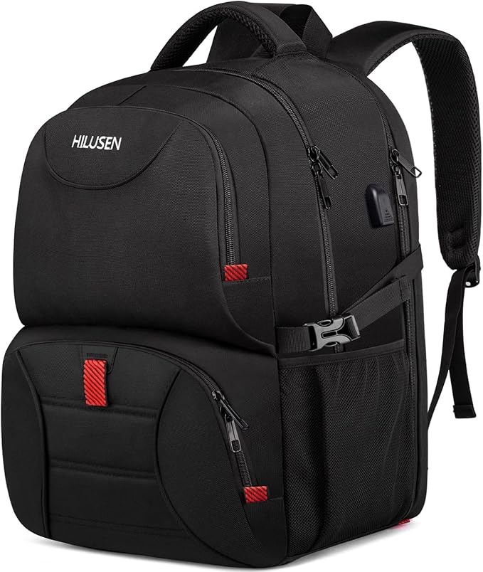 HILUSEN Extra Large Backpack for Men 50L, Insulated Cooler Lunch Box Backpack, Water Resistant 17inch Travel Laptop Work Bookbag with USB Charging Port,Black
