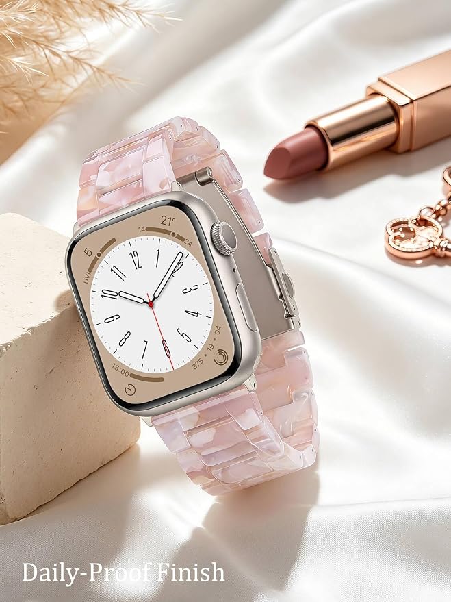 V-MORO Resin Bands Compatible with Apple Watch Series 11/10/9/8/7 Band 45mm 46mm Starlight Buckle Lightweight Fashion Fancy Strap Bracelet for iwatch Series SE/6/5/4/3/2/1(Floral Pink,42/44/45/46/49mm)