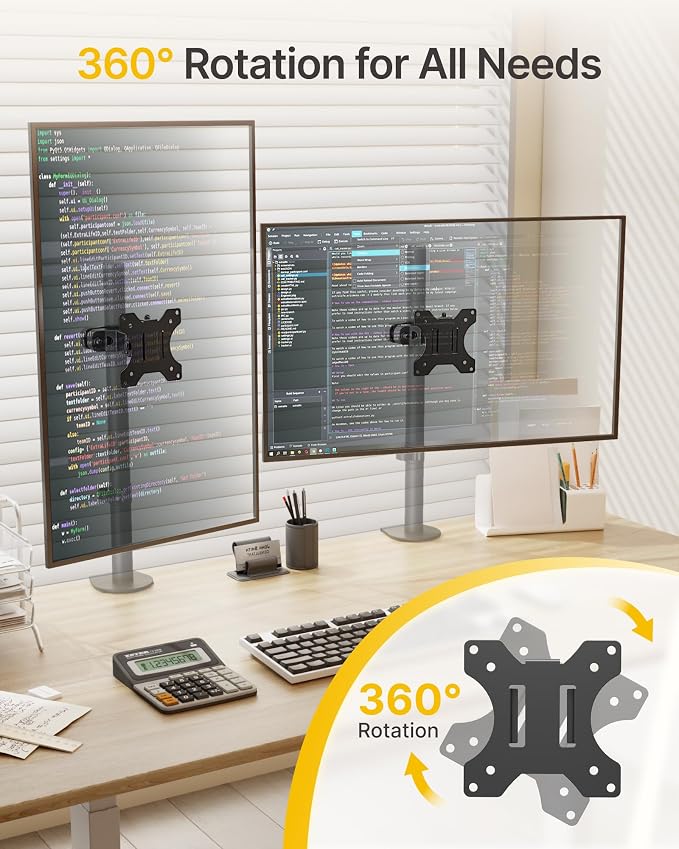 monTEK Universal Pole Mount Bracket for 17”-32” Screens, Holds to 17.6 lbs, Full Motion Adjustable Monitor Mount, 75x75/100x100 VESA Mounting Plate, Fits 1.1”-2.4” Pole Diameter, Black