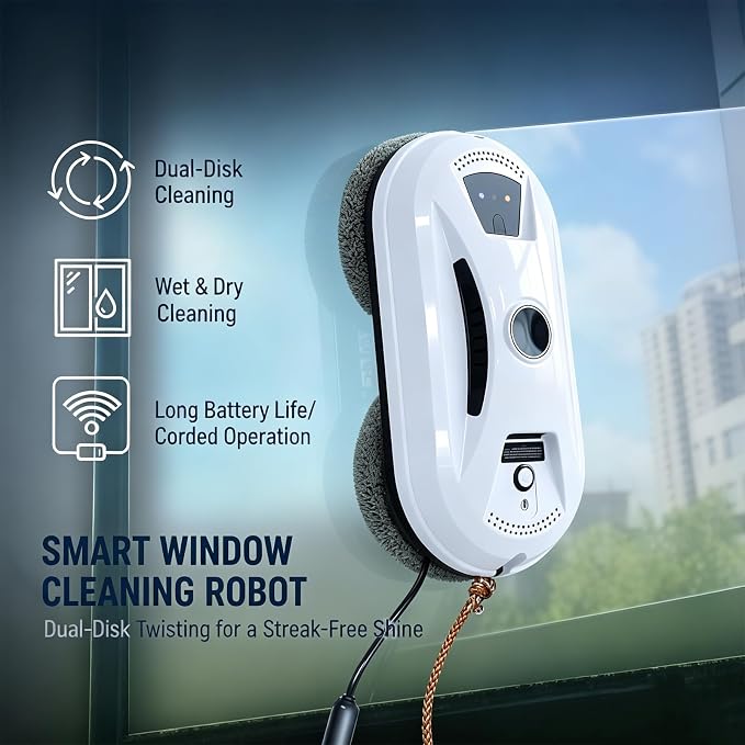 Automatic Smart Window Cleaning Robot, Inside/Outside with 2800Pa Suction, Edge Detection & Anti-Drop Protection, Automatic Window Cleaning Robot for Glass Mirror Washing
