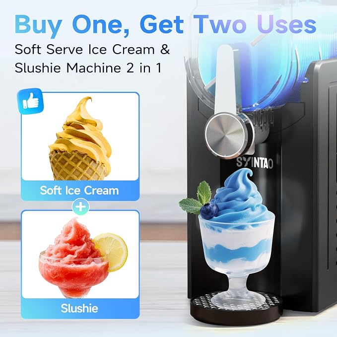 SYINTAO 2-in-1 Slushie & Soft Serve Ice Cream Maker, No-Ice-Needed Frozen Drink Machine with LED Display, 6 Preset Modes, Auto-Clean & Delay Timer – Gift for Family (Black)
