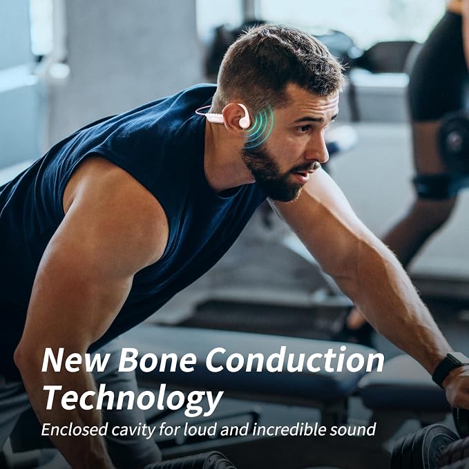 CXK Bone Conduction Earbuds, Open Ear Headphones Bluetooth 6.0, Wireless Headphones 8H Playtime, IPX6 Waterproof Sport Headphones for Sports, Peach