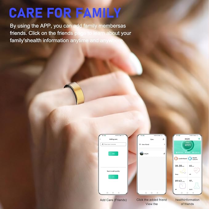 Smart Ring for Women & Men,Fitness Tracker with Heart Rate,Blood Oxygen,Blood Pressure,Sleep Monitoring, Step Counting,IP68 Waterproof,Rose Gold 9# for iPhone and Android,No Subscription
