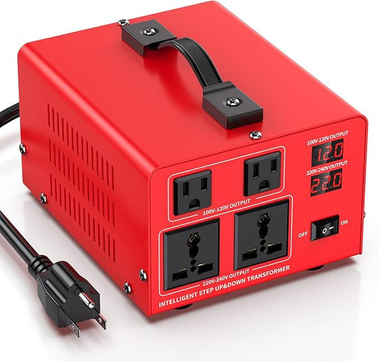 1000W Voltage Transformer Power Converter(110V to 220V, 220V to 110V) Step Up/Down Converter 110/120 Volt - 220/240 Volt w/US Power Cord, LCD Display, 2 US Outlets, 2 Universal Outlet