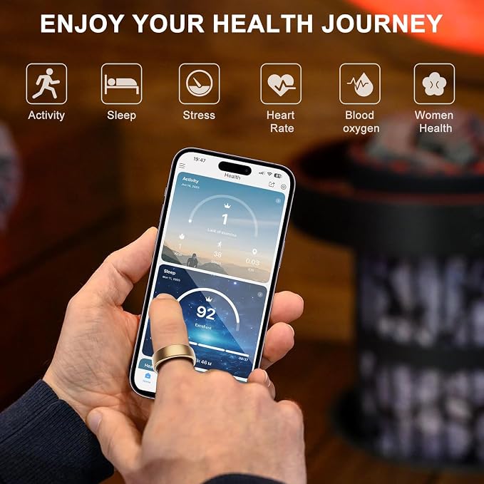 Smart Ring for Women Men,Fitness Tracker Ring with Sleep Monitor,Heart Rate,Blood Oxygen,Calories Tracker,IP68 Waterproof Smart Rings,5-7 Days Battery Life for iOS Android,No App Fee（Rose Gold,10）