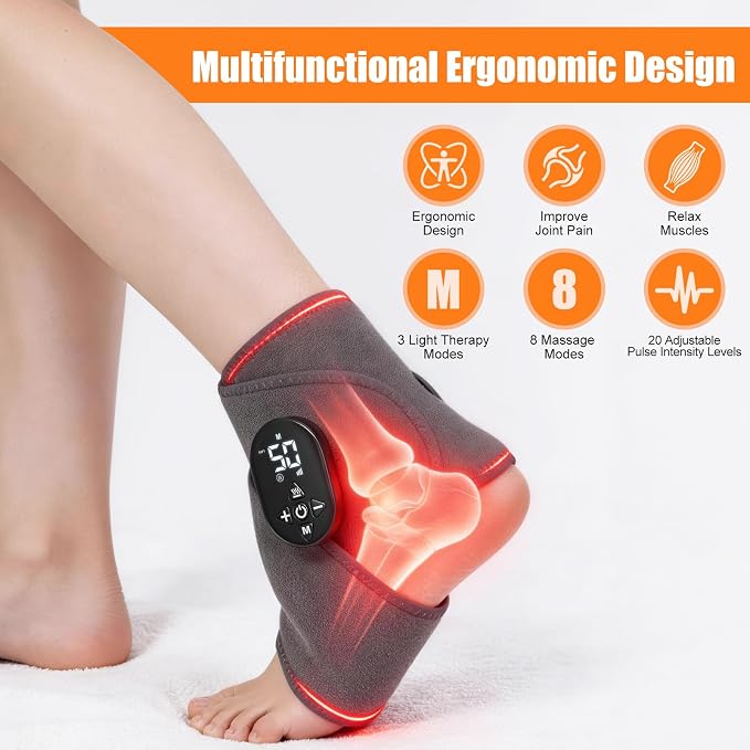 Foot Renew Massager for Neuropathy, with Red Light Therapy for Ankle, Infrared Neuropathy Foot Massager with Heat, 8 Massage Modes, 20 Intensity Levels,Ankle & Body Massager 1pack