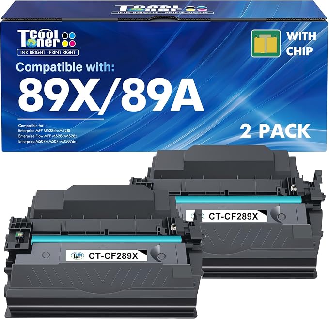 89X 89A Black Toner Cartridge 2 Pack Compatible Replacement for HP 89A CF289A 89X CF289X (with Chip) for LaserJet Enterprise M507 M507n M507dn M507x MFP M528dn M528f M528c M528z M528 Series Printer