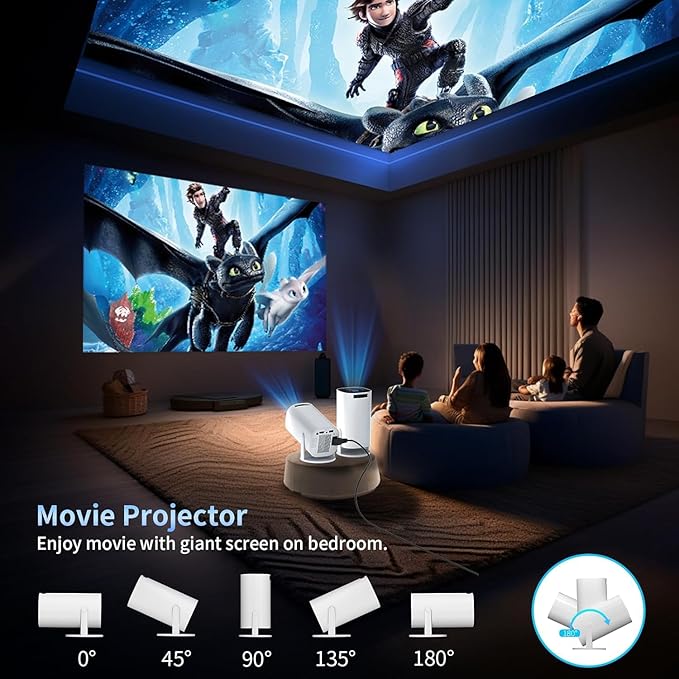 Mini Projector with WiFi and Bluetooth, Portable Outdoor Movie Projector Supports 4K/8K with Android System, Smart Proyector for Home Theater, Business Presentation, Gmaing