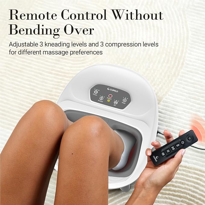 CuPiLo Foot Massager with Heat, FSA Eligible HSA Upgraded Full Feet Shiatsu Massage for Neuropathy, Remote Control Multi-Level Settings for Plantar Fasciitis, Birthday Day Gifts for Women Men(White)