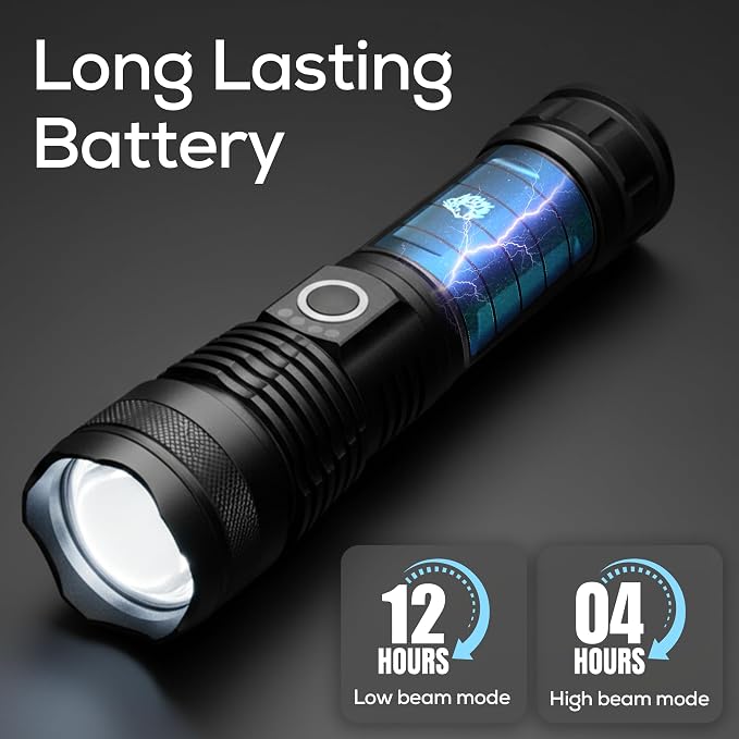 LPO Tactical Flashlight, Compact Rechargeable Flashlights 1800 High Lumen Flashlight Super Bright Pocket Torch, Telescopic Zoom, Waterproof & Shockproof, Led Flashlight Home & Outdoor, Gift for Men