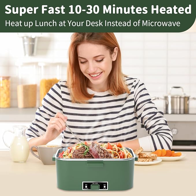 IFENROL Electric Heated Lunch Box for Adults with 1.8L Container, ON/OFF Power Switch & 0.6L Double Layer, Portable 100W 3-IN-1 Fast Heating Food Warmer for Men, 12V/24V/110V for Car Truck Office