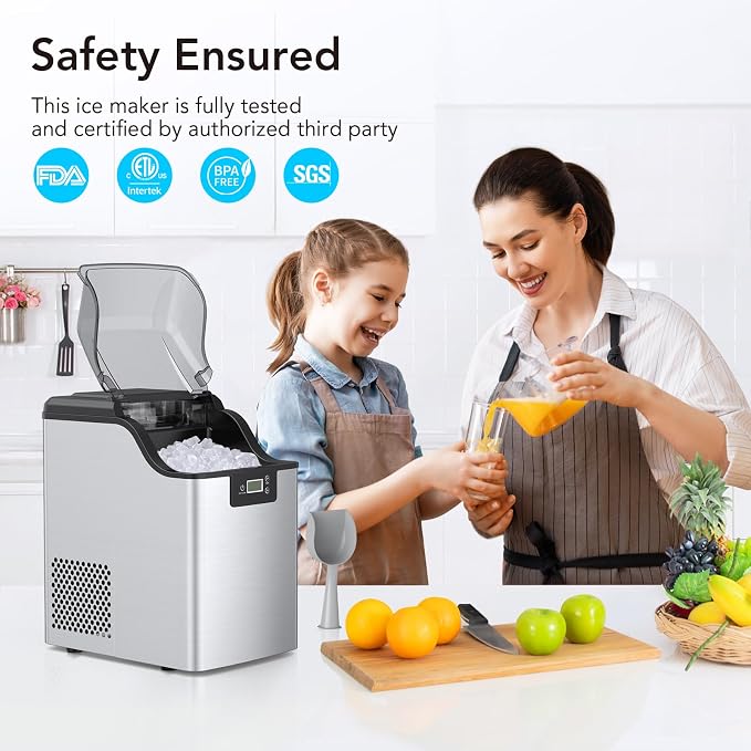 PioneerWorks Nugget Ice Makers Countertop, Portable Countertop Ice Maker Machine Self Cleaning with Pellet Soft Chewable Ice, Pebble Ice Machine for Home Kitchen Party with Ice Scoop and Basket