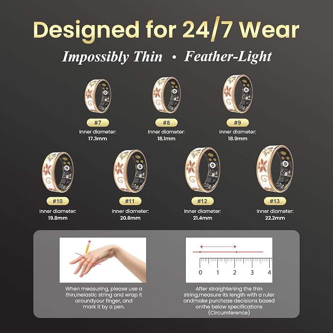 Enamel Craft Smart Ring for Women & Men - No Subscription Fee Fitness Tracker with Sleep Tracking, Heart Rate, SpO2 - IP68 Waterproof for iPhone Android - Activity Tracker, Remote Camera (12)
