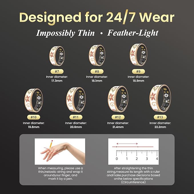 Enamel Craft Smart Ring for Women & Men - No Subscription Fee Fitness Tracker with Sleep Tracking, Heart Rate, SpO2 - IP68 Waterproof for iPhone Android - Activity Tracker, Remote Camera (10)