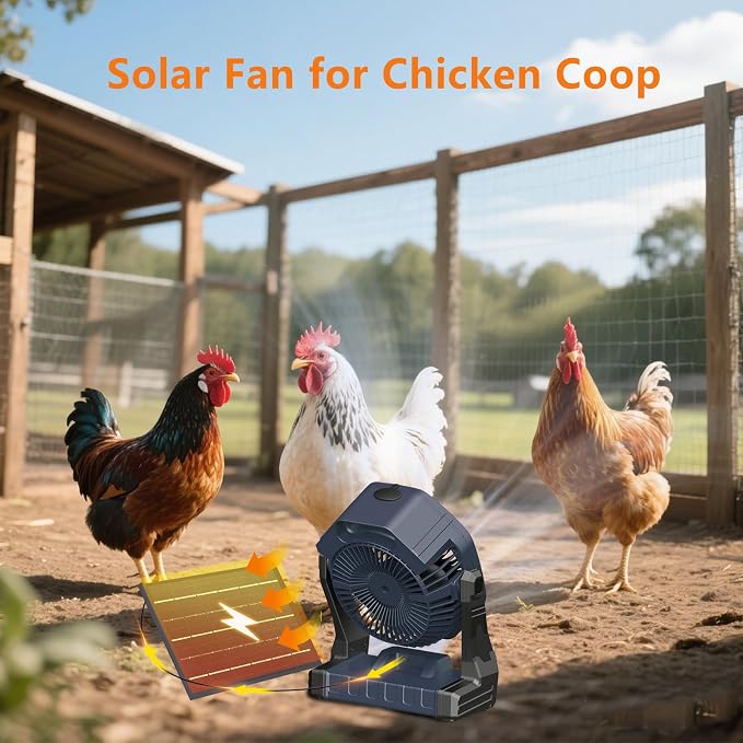 Ausic 10W Misting Solar Fan, 250ml Portable Outdoor Fans with Solar Panel, 8 Inch Battery Operated Rechargeable Cooling Fans with Hook, Camping Water Spray Fan for Travel/Beach/Patios/Chicken Coop