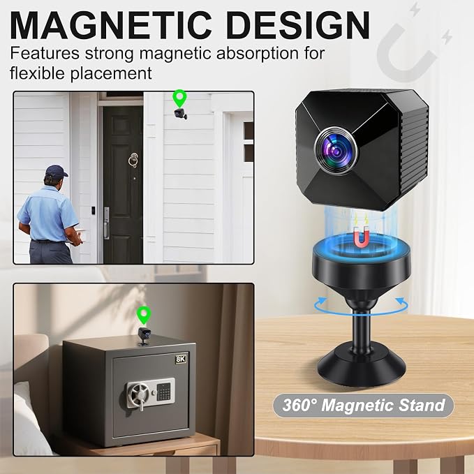 Mini Camera - 2026 Upgraded 4K Mini Wireless Security Camera, Small WiFi Indoor Nanny Cam with No-Glow Night Vision, Motion Alerts, Rechargeable Battery, for Home/Office/Pet